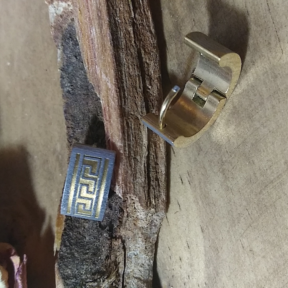 Greek key chubby huggie hoop earrings